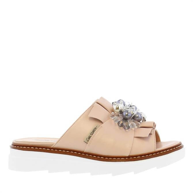 Carl Scarpa House Collection Valencia Rose Leather Embellished Sandals